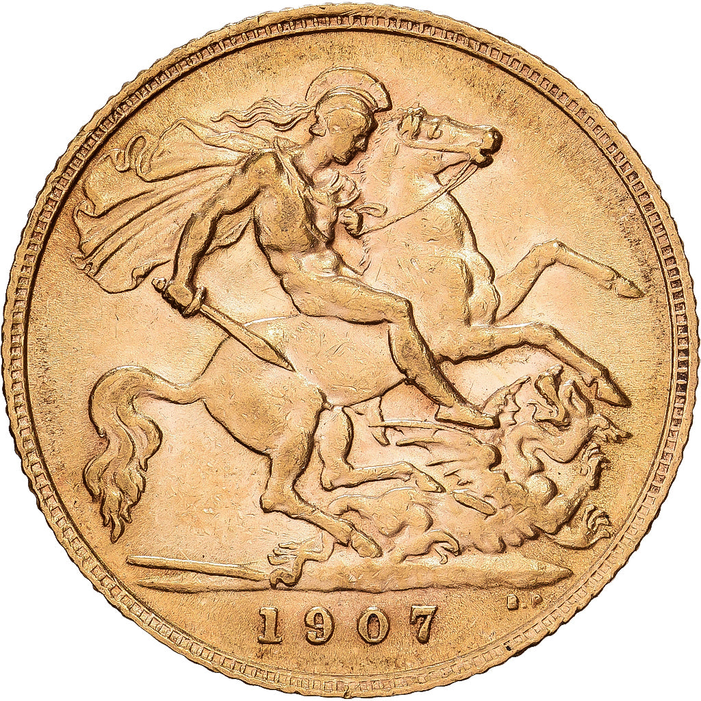 GREAT BRITAIN, 1/2 Sovereign, 1907, KM #804, EF(40-45), Gold, 3.96