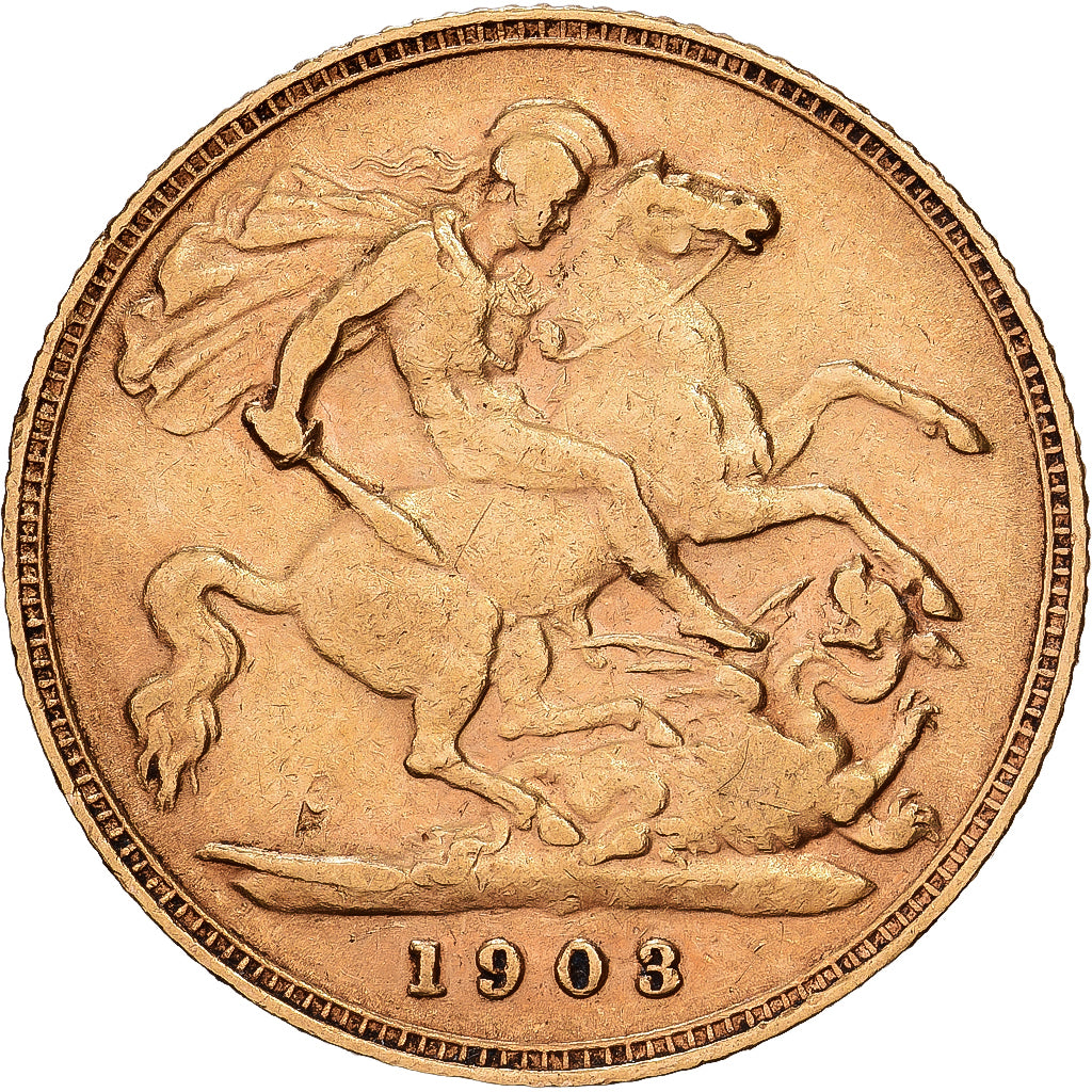 GREAT BRITAIN, 1/2 Sovereign, 1903, KM #804, AU(50-53), Gold, 4.00