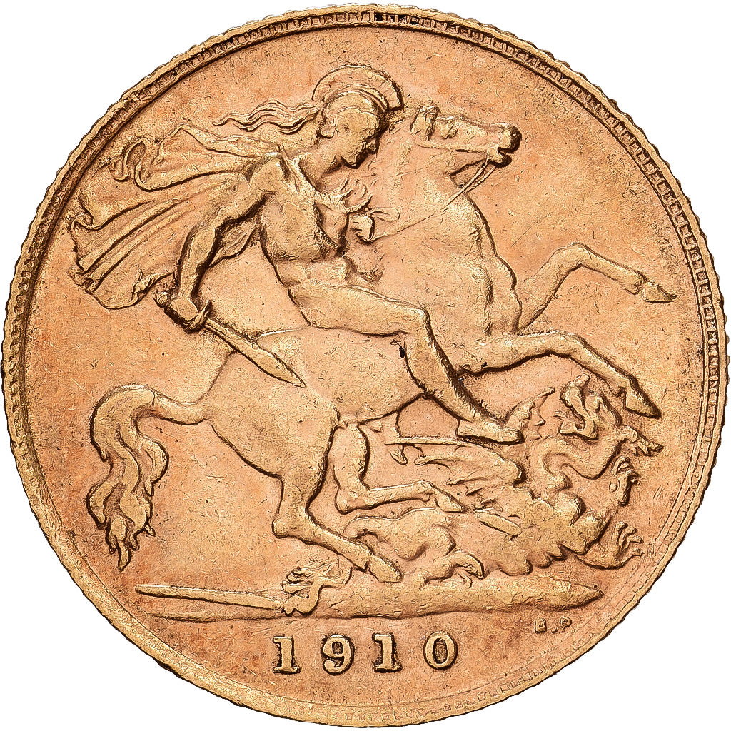 GREAT BRITAIN, 1/2 Sovereign, 1910, KM #804, EF(40-45), Gold, 3.99