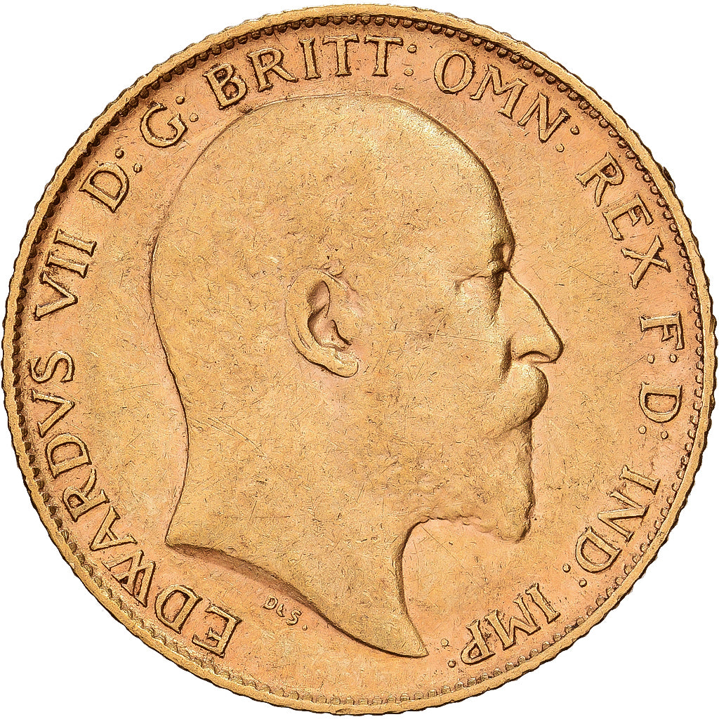 GREAT BRITAIN, 1/2 Sovereign, 1908, KM #804, EF(40-45), Gold, 3.98