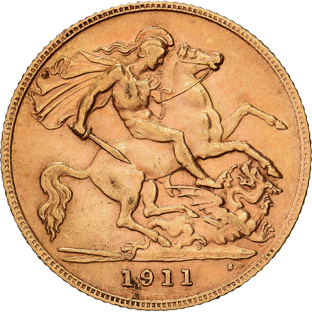 Gran Bretaña, George V, 1/2 Sovereign, 1911, British Royal Mint, Oro, MBC