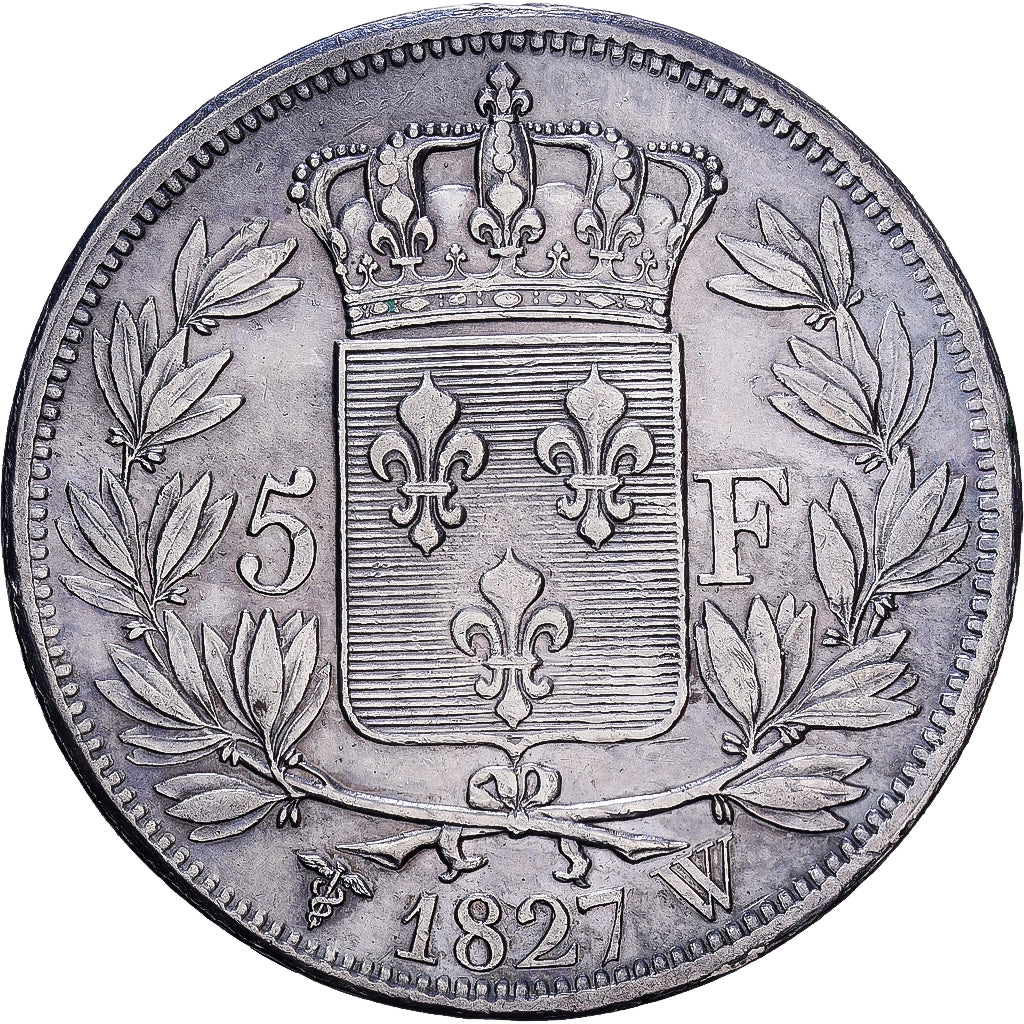 France, Charles X, 5 Francs, 1827, Lille, Argent, TTB, Gadoury:644