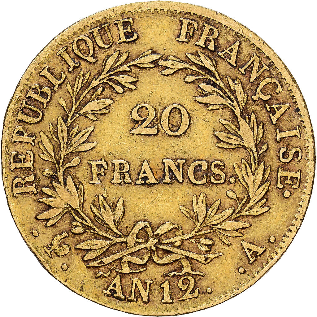 France, Napoleon I, 20 Francs, An 12 (1804), Paris, Gold, EF(40-45)