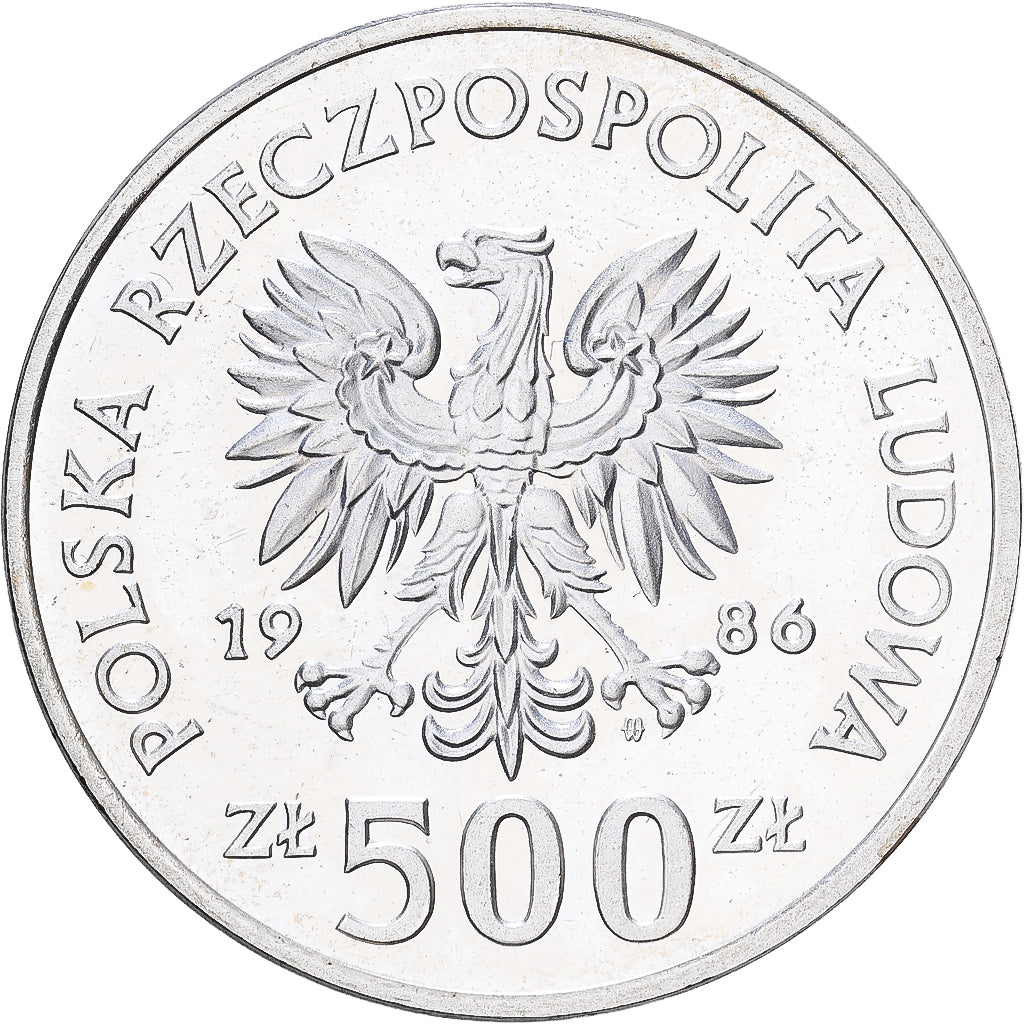 Coin, Poland, 500 Zlotych, 1986, Warsaw, MS(65-70), Silver, KM:162