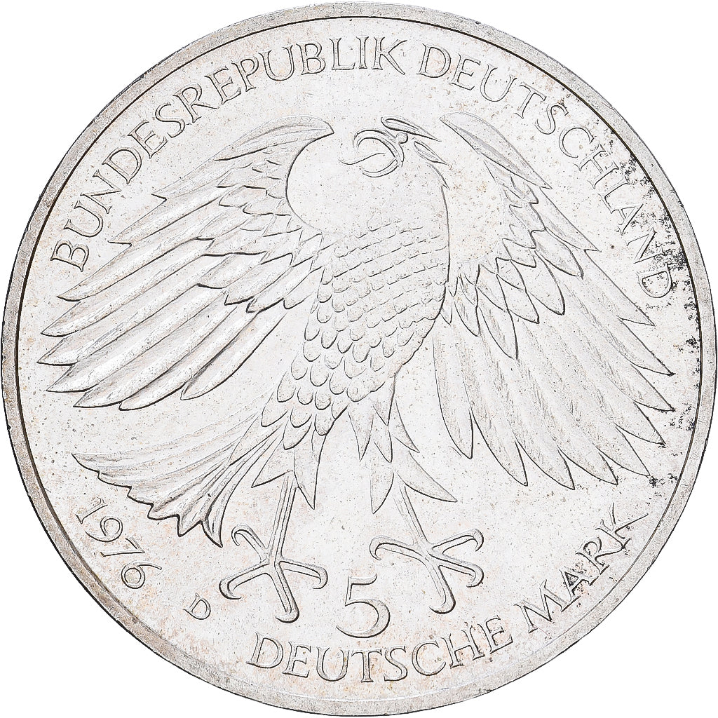 GERMANIA - REPUBBLICA FEDERALE, 5 Mark, 1976, Munich, Argento, BB+, KM:144
