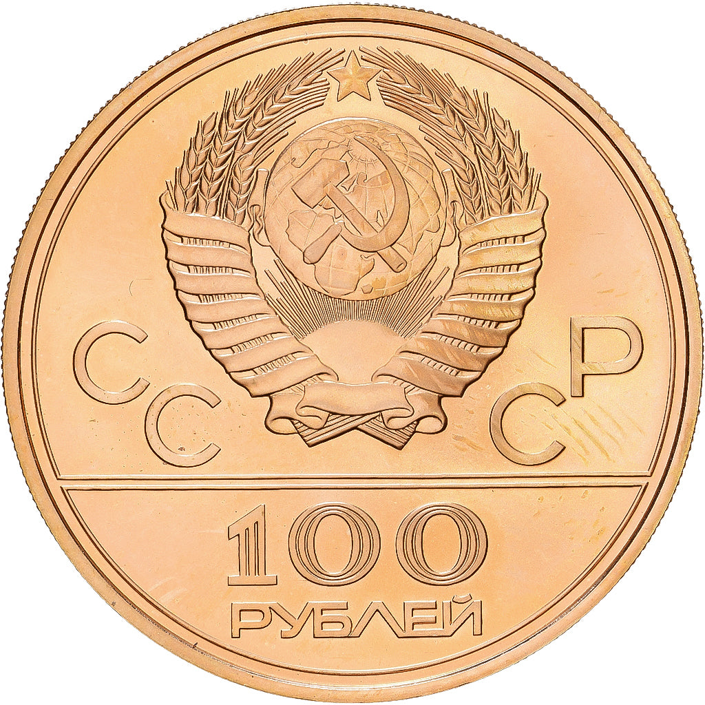 Russia, 100 Roubles, 1980, Jeux Olympique de Moscou, Gold, MS(64), KM:151