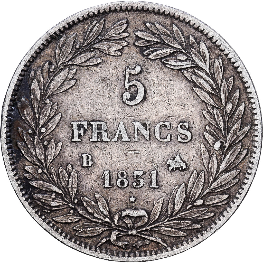 Francja, Louis-Philippe I, 5 Francs, 1831, Rouen, Srebro, EF(40-45), Gadoury:676