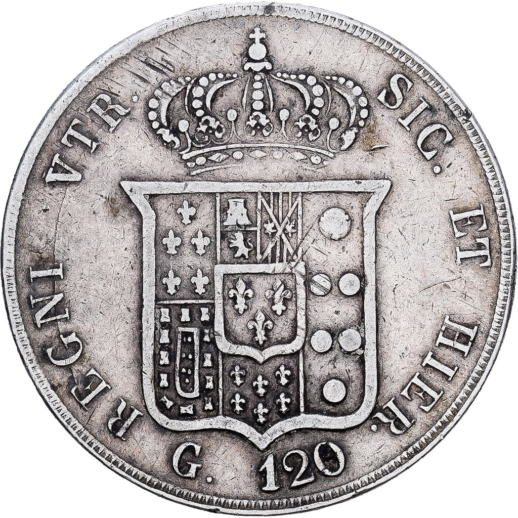 Italian States, NAPLES, Ferdinando II, 120 Grana, 1856, Silver, VF(20-25)