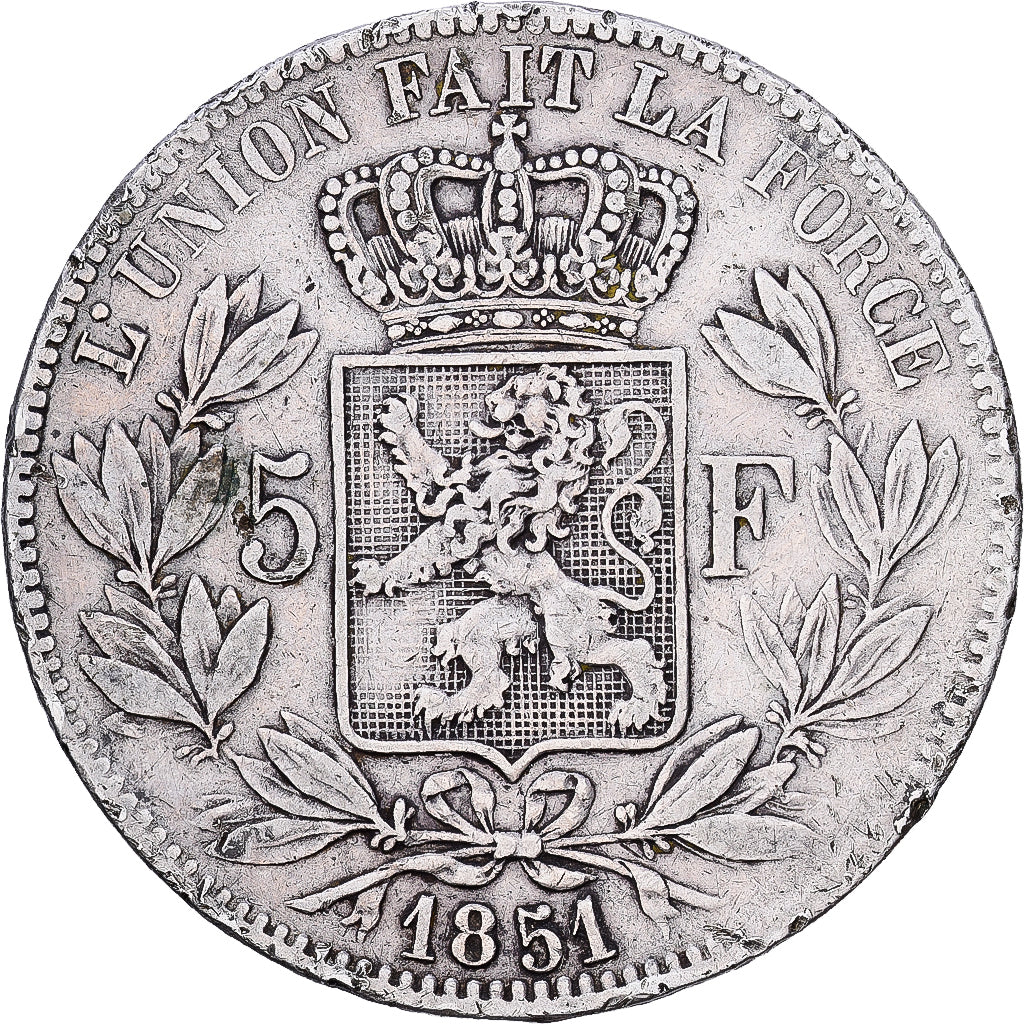 Coin, Belgium, Leopold I, 5 Francs, 5 Frank, 1851, Brussels, VF(30-35), Silver