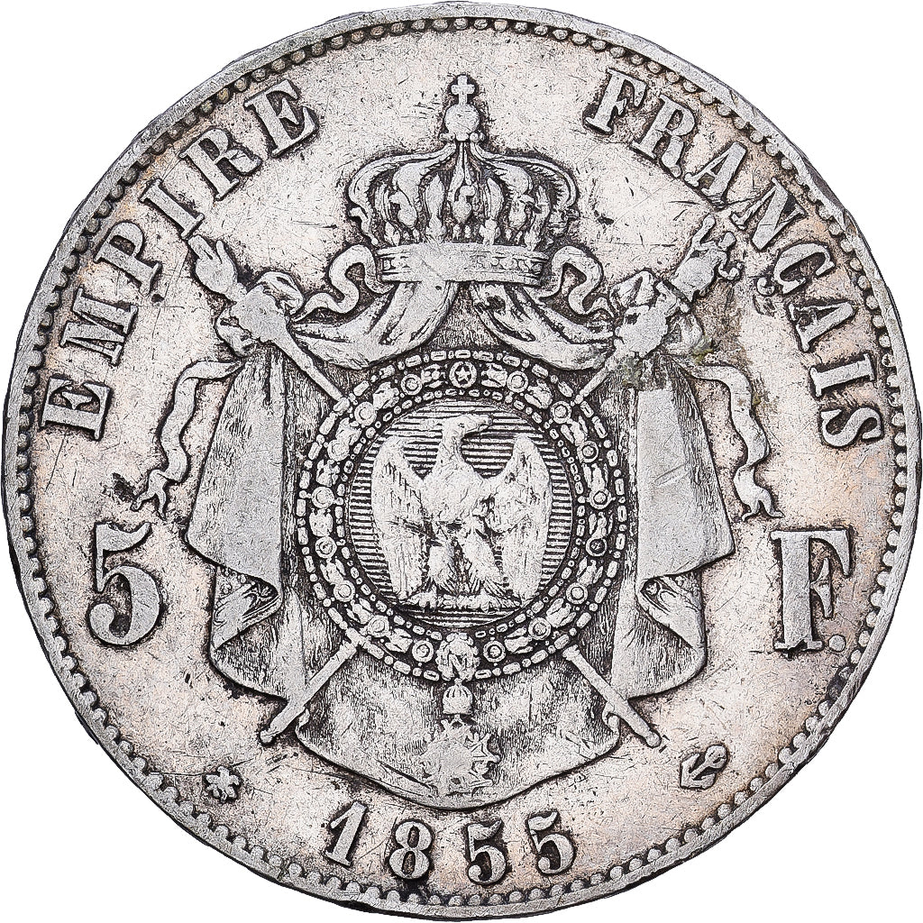 Coin, France, Napoleon III, 5 Francs, 1855, Strasbourg, VF(20-25), Silver