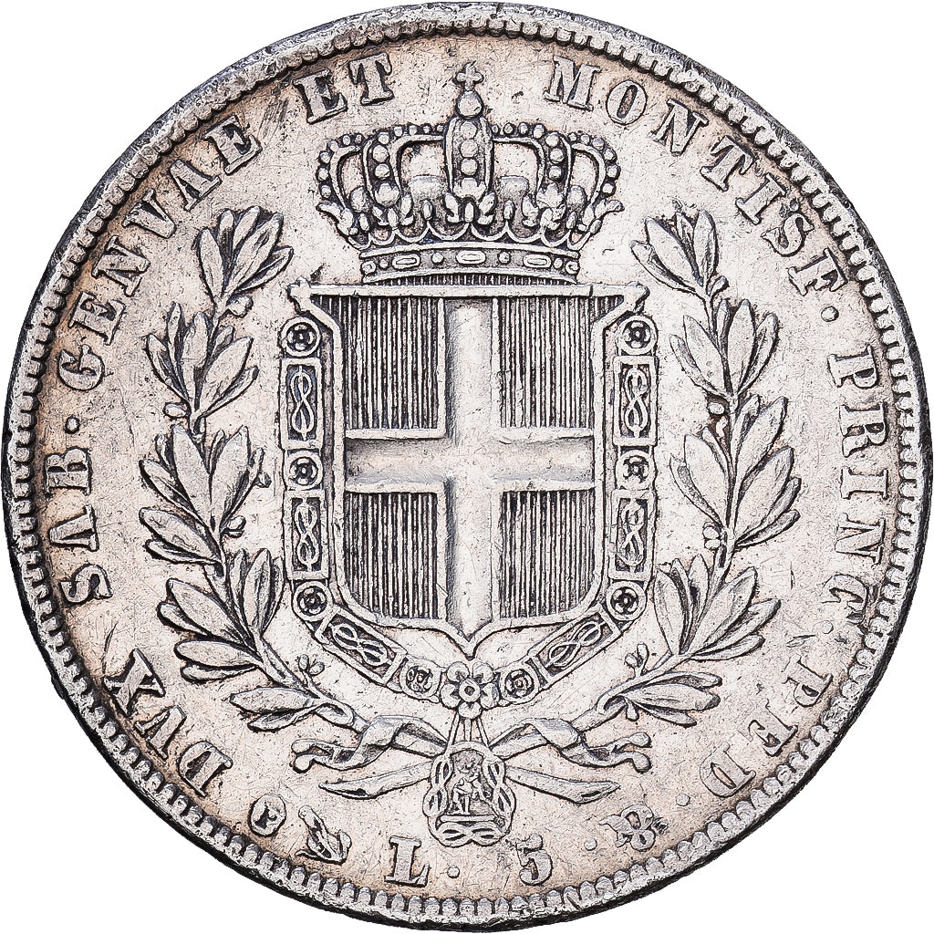 Kingdom of Sardinia, SARDINIA, Carlo Alberto, 5 Lire, 1836, Genoa, Silver