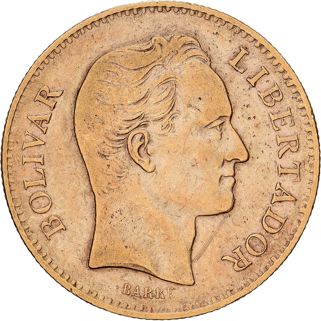 Venezuela, 20 Bolivares, 1880, Caracas, VF(30-35), Dourado, KM:32