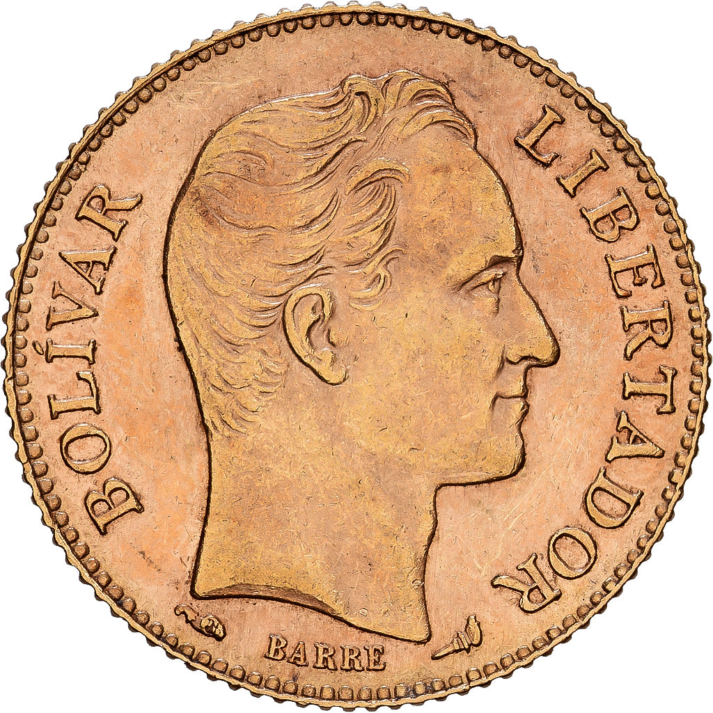 Coin, Venezuela, Gr 6.4516, 20 Bolivares, 1911, AU(55-58), Gold, KM:32