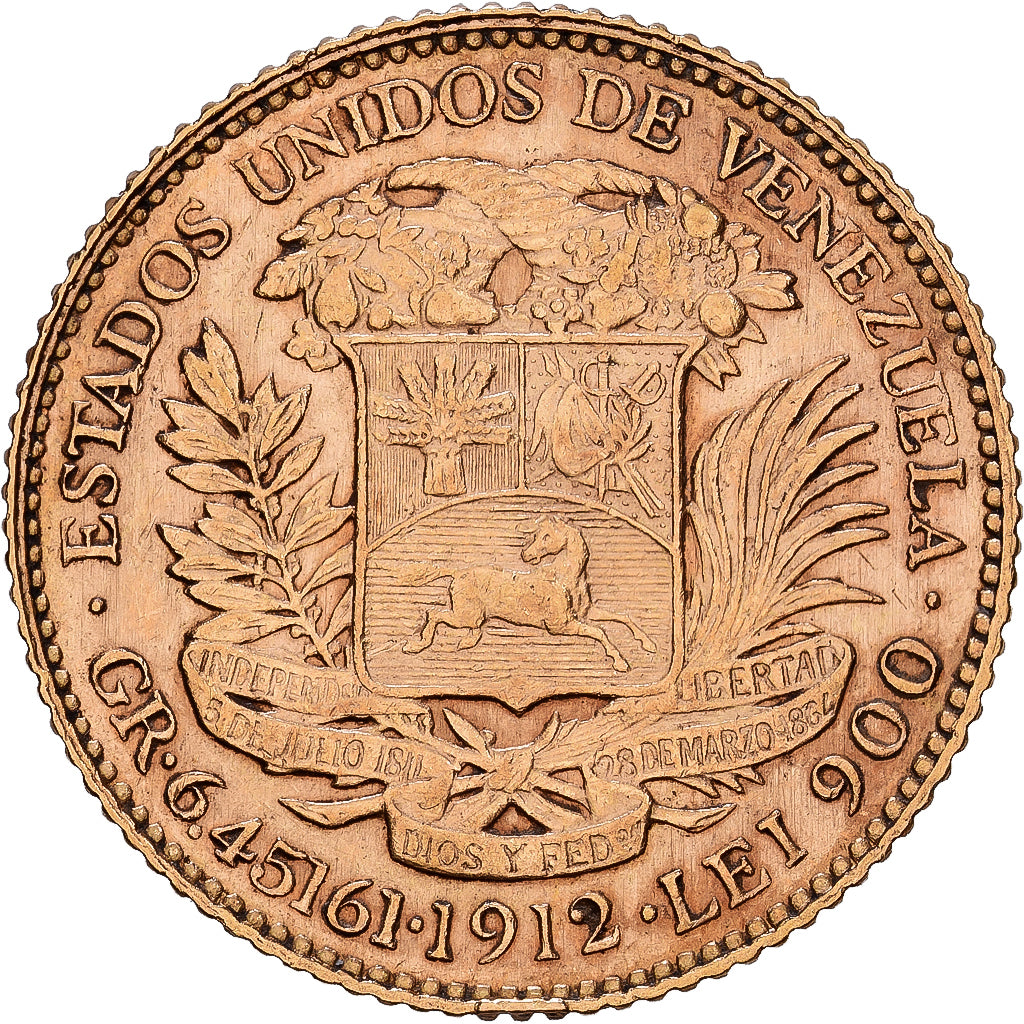 Venezuela, Gr 6.4516, 20 Bolivares, 1912, Oro, BB, KM:32