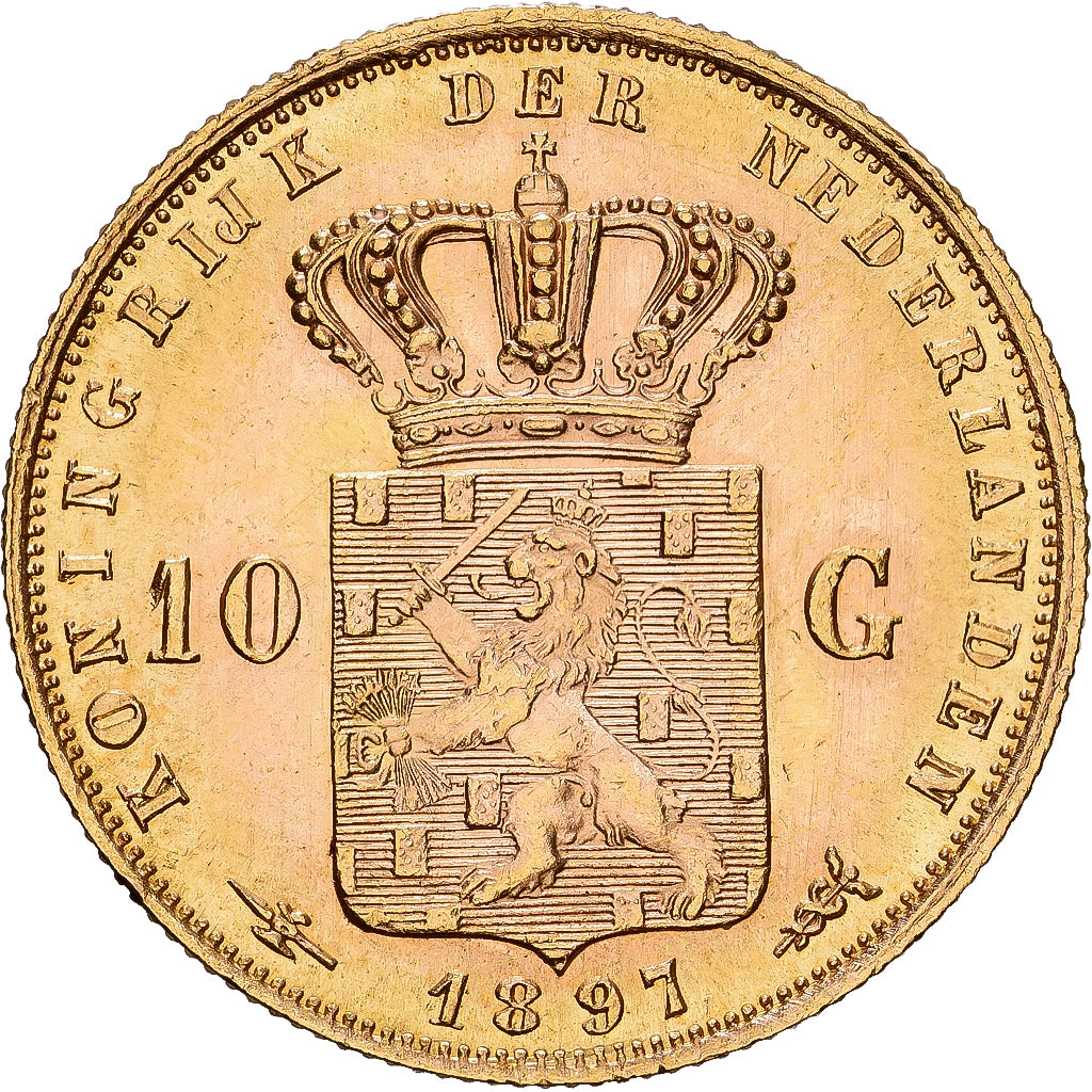 Pays-Bas, Wilhelmina, 10 Gulden, 1897, KM 118