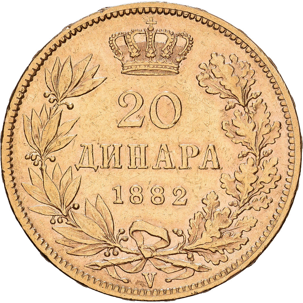 Moneta, Serbia, Milan I, 20 Dinara, 1882, Vienne, BB+, Oro, KM:17.1