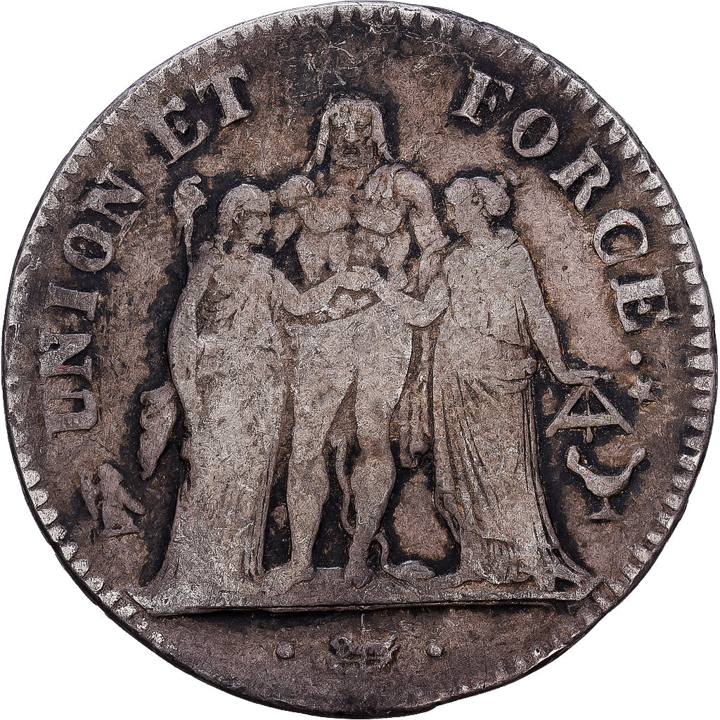 Coin, France, Union et Force, 5 Francs, an 5/4, Bordeaux, VF(30-35), Silver