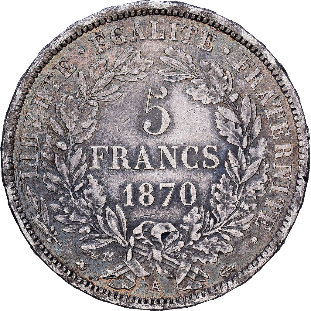 Francia, Cérès, 5 Francs, 1870, Paris, MB+, Argento, KM:818.1, Gadoury:742