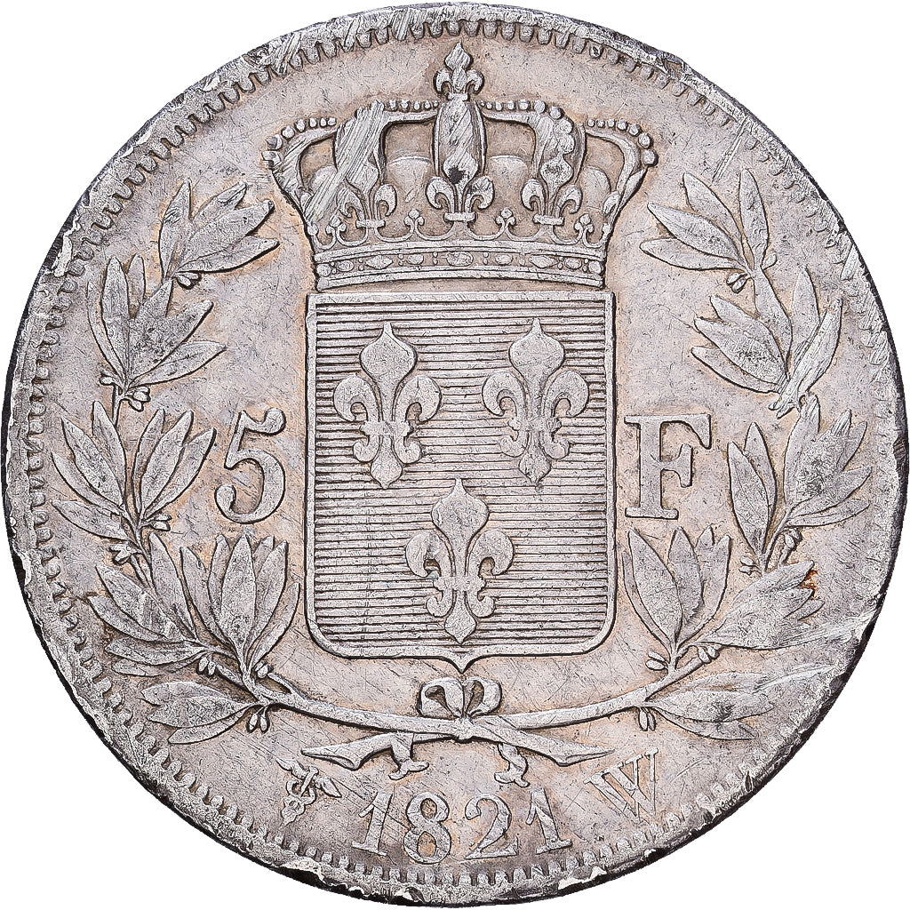 Frankrijk, Louis XVIII, 5 Francs, 1821, Lille, Zilver, FR+, Gadoury:577