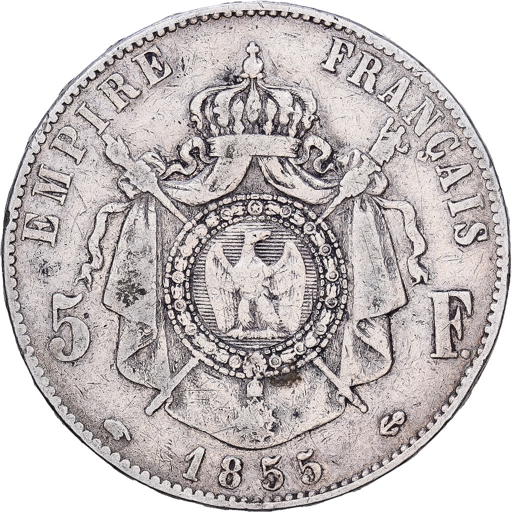 Frankreich, Napoleon III, 5 Francs, 1855, Paris, main ancre, Silber, S