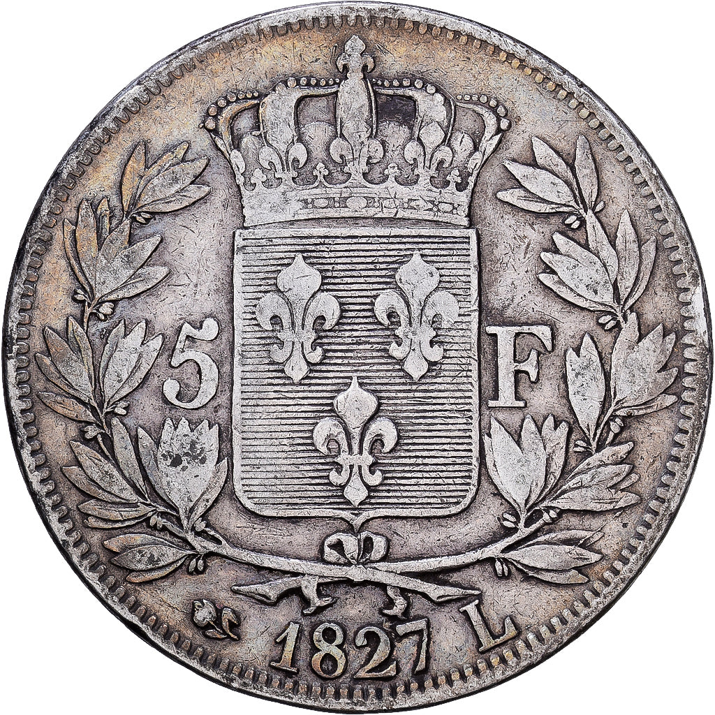 France, Charles X, 5 Francs, 1827, Bayonne, Silver, VF(30-35), Gadoury:644
