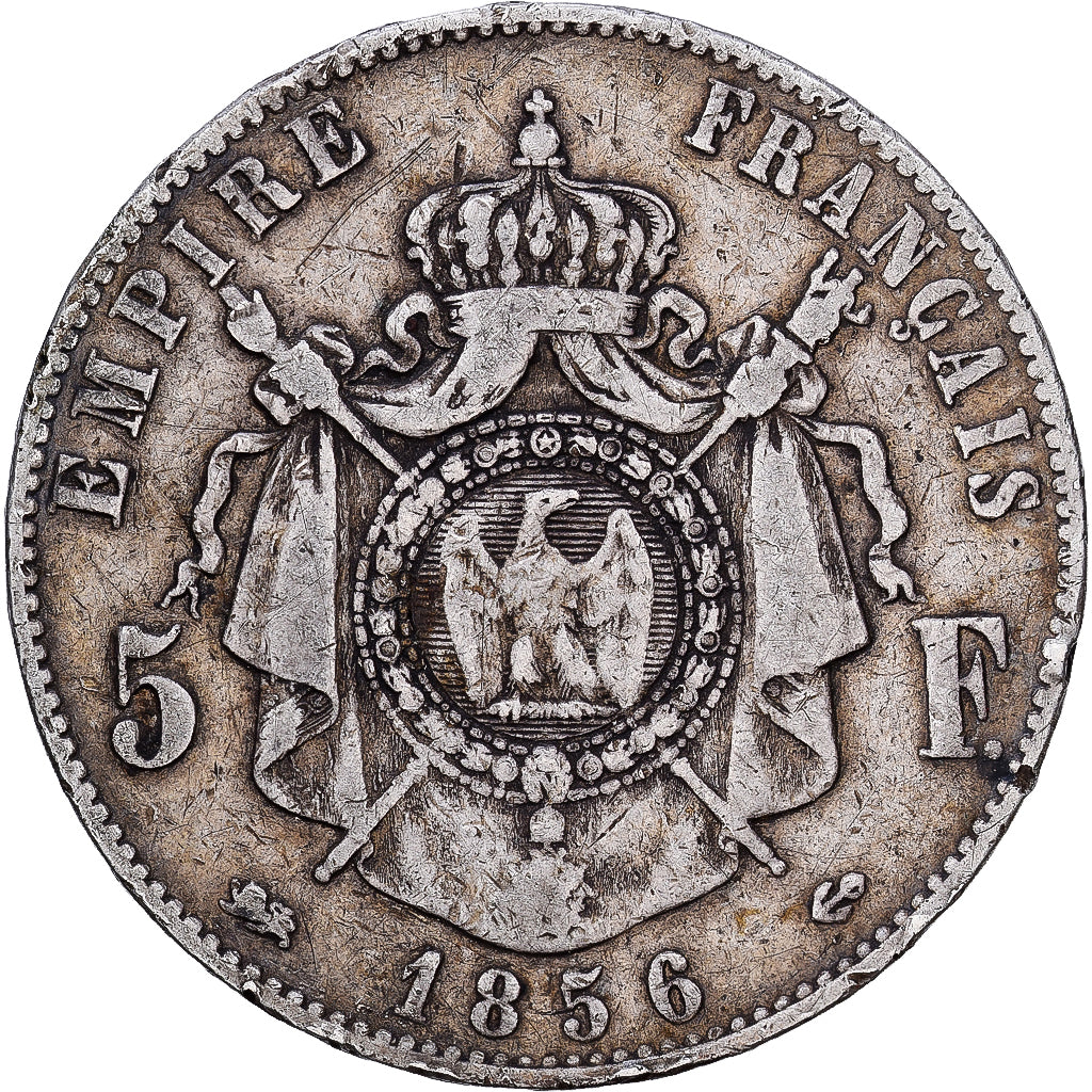Munten, Frankrijk, Napoleon III, 5 Francs, 1856, Lyon, FR+, Zilver, KM:782.3