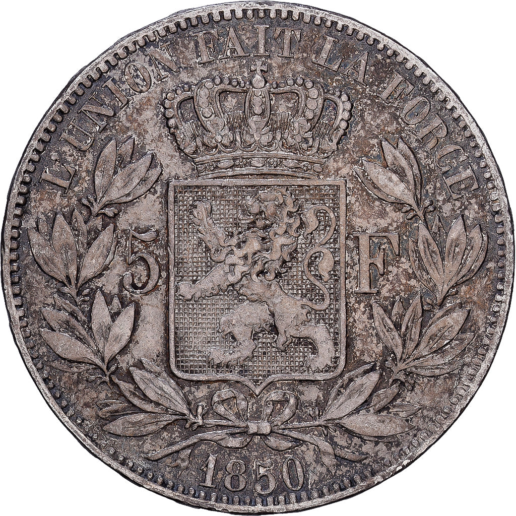 Belgia, Leopold I, 5 Francs, 5 Frank, 1850, Brussels, Srebro, VF(30-35), KM:17