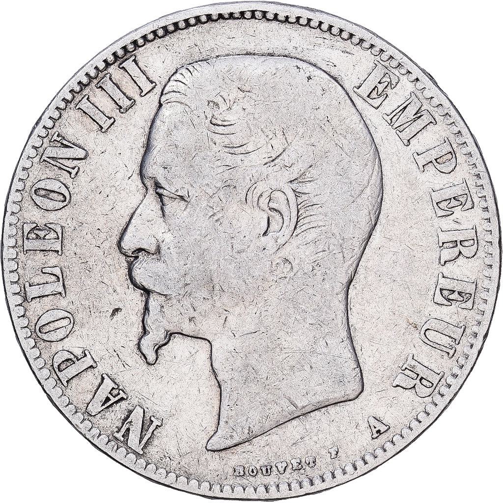 France, Napoléon III, 5 Francs, 1855, Paris, main ancre, Argent, TB