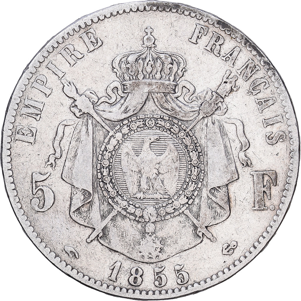 France, Napoléon III, 5 Francs, 1855, Paris, main ancre, Argent, TB