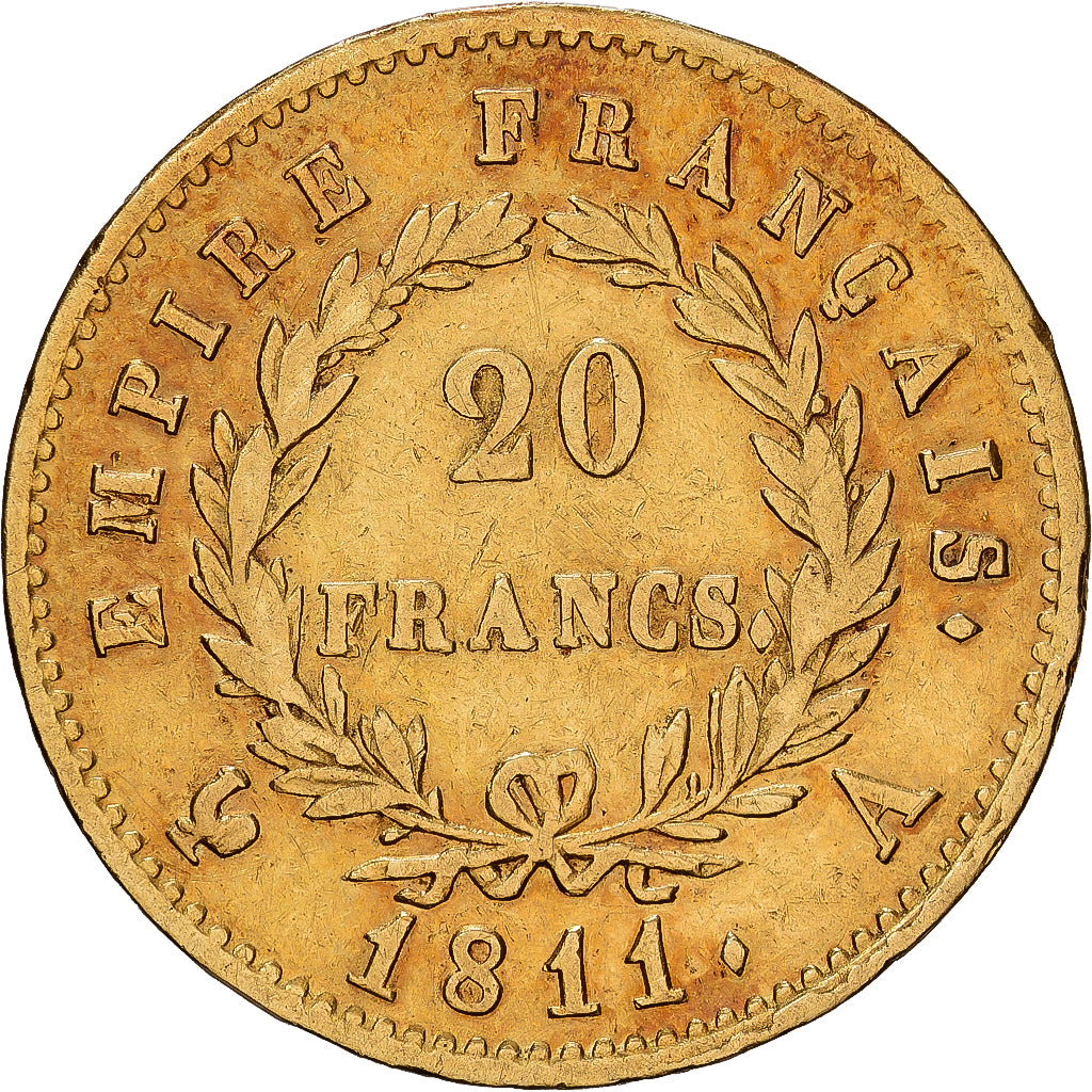 FRANCE, Napoléon I, 20 Francs, 1811, Paris, KM #695.1, EF(40-45), Gold, Gadoury