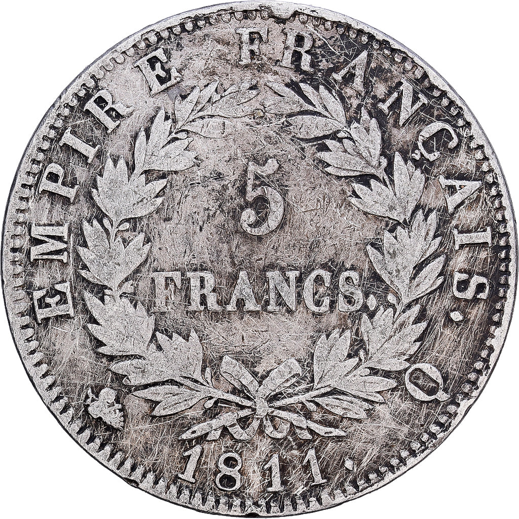 Moneta, Francia, Napoléon I, 5 Francs, 1811, Perpignan, MB+, Argento