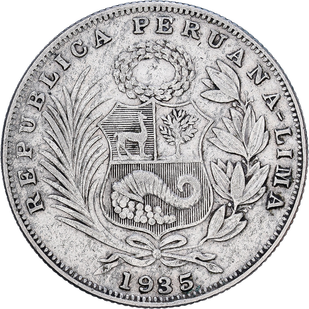 Perú, 1/2 Sol, 1935, Lima, Plata, MBC, KM:216