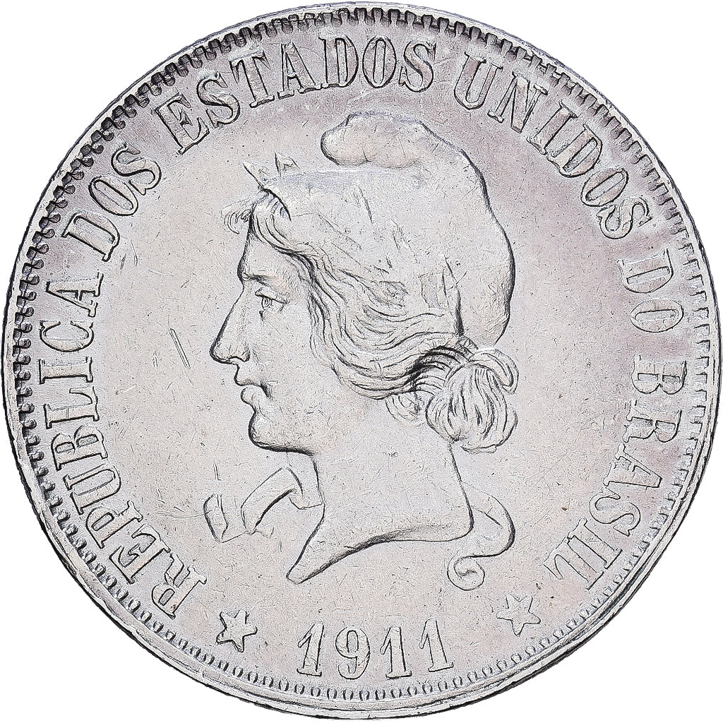 Coin, Brazil, 2000 Reis, 1911, EF(40-45), Silver, KM:508