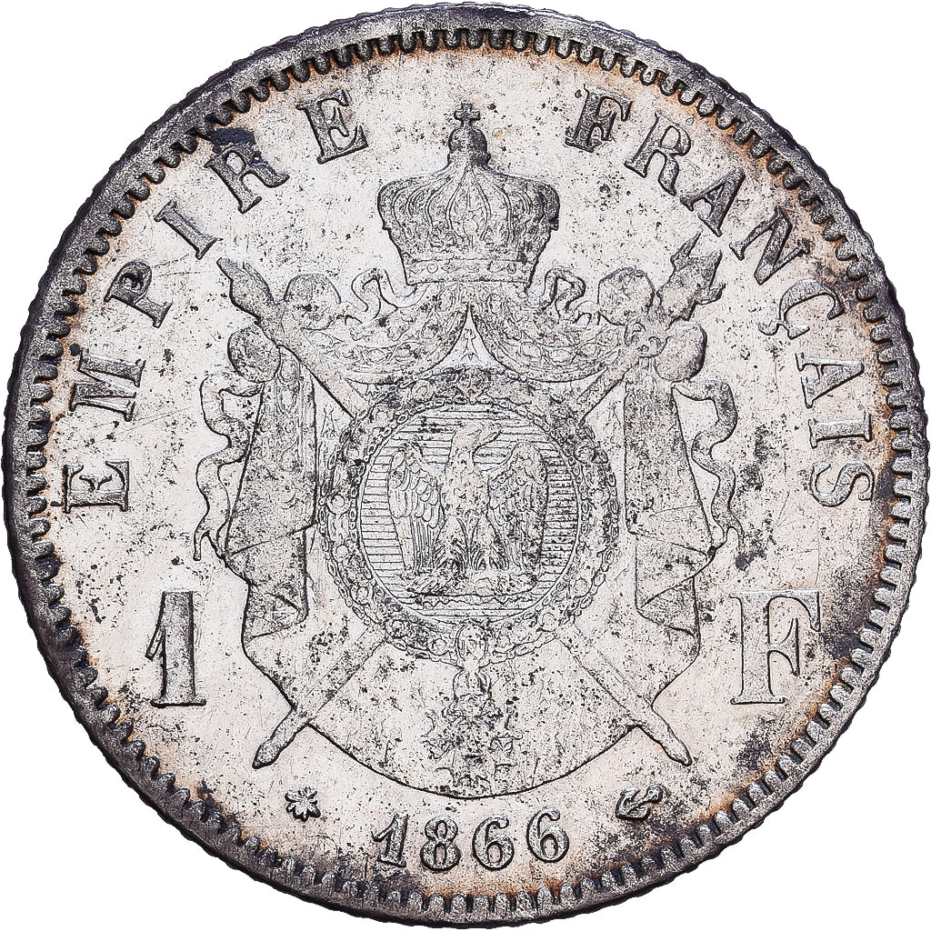 Moneta, Francia, 1 Franc, 1866, Paris, MB+, Argento, KM:806.1, Gadoury:463