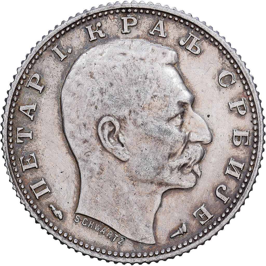 Serbien, Peter I, Dinar, 1915, Paris, Silber, SS+, KM:25.3