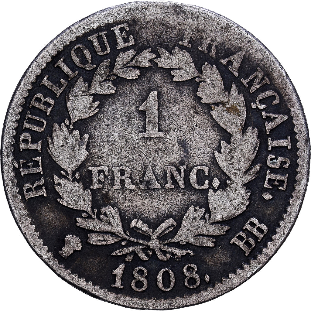 France, Napoléon I, Franc, 1808, Strasbourg, TB+, Argent, KM:682.3, Gadoury:446