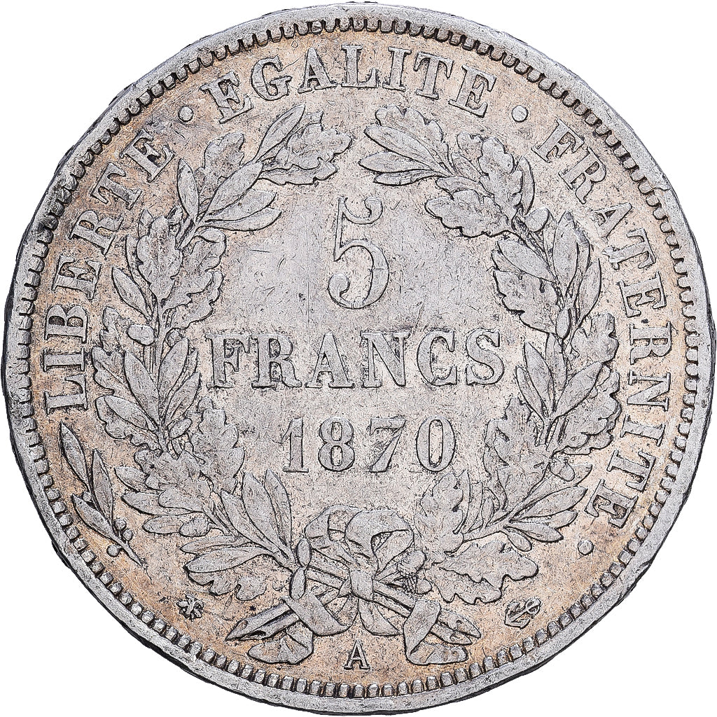 France, 5 Francs, Cérès, 1870, Paris, Silver, AU(50-53), Gadoury:743, KM:819
