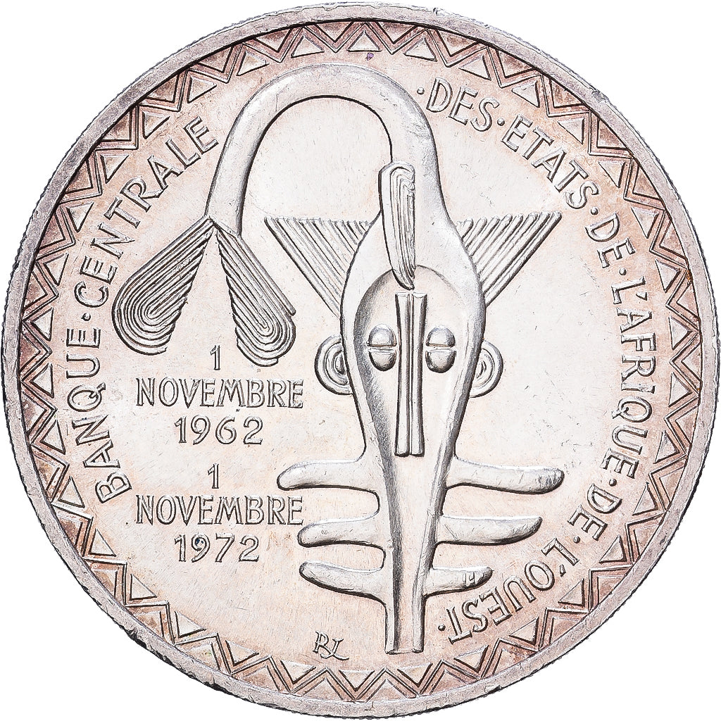 West African States, 500 Francs, 1972, Silver, AU(55-58), KM:7