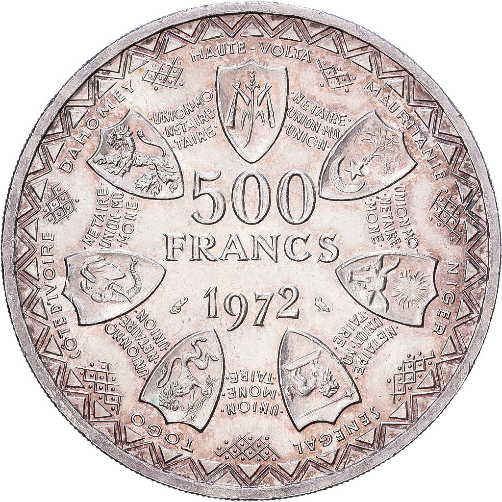 West African States, 500 Francs, 1972, Silver, AU(55-58), KM:7
