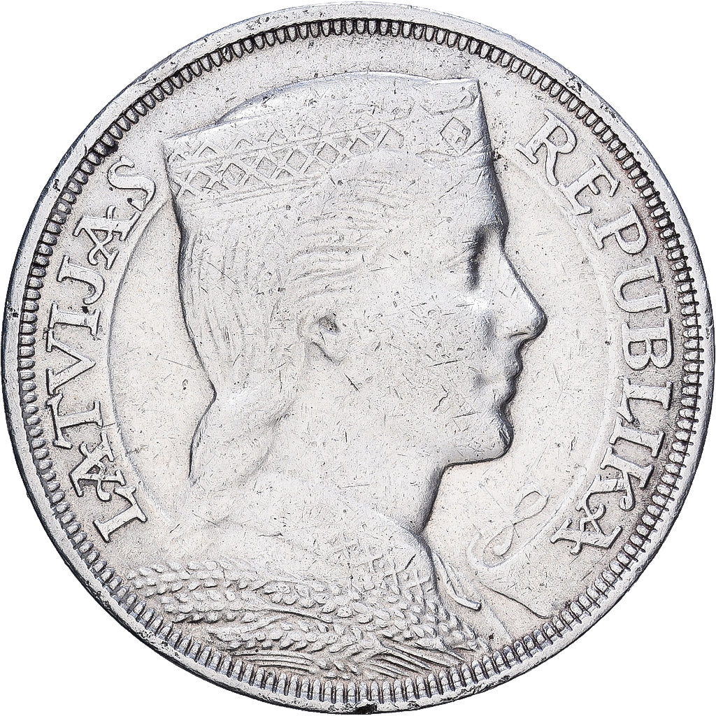 Letónia, 5 Lati, 1931, Prata, EF(40-45), KM:9