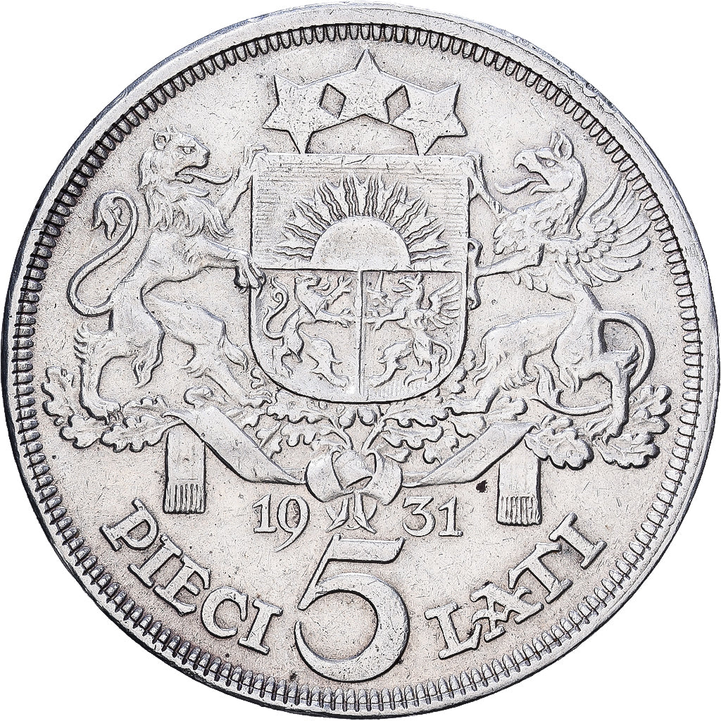 Letónia, 5 Lati, 1931, Prata, EF(40-45), KM:9