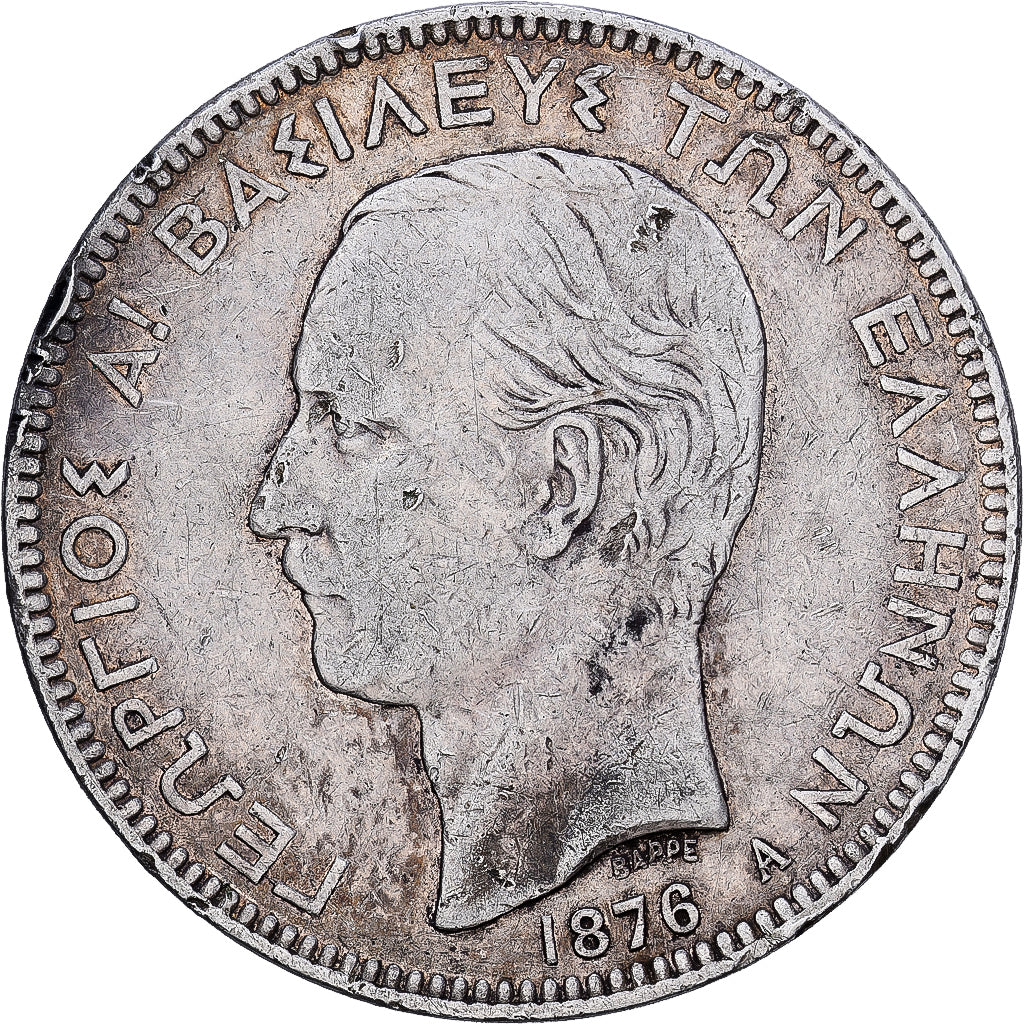 Griechenland, George I, 5 Drachmai, 1876, Paris, Silber, S, KM:46