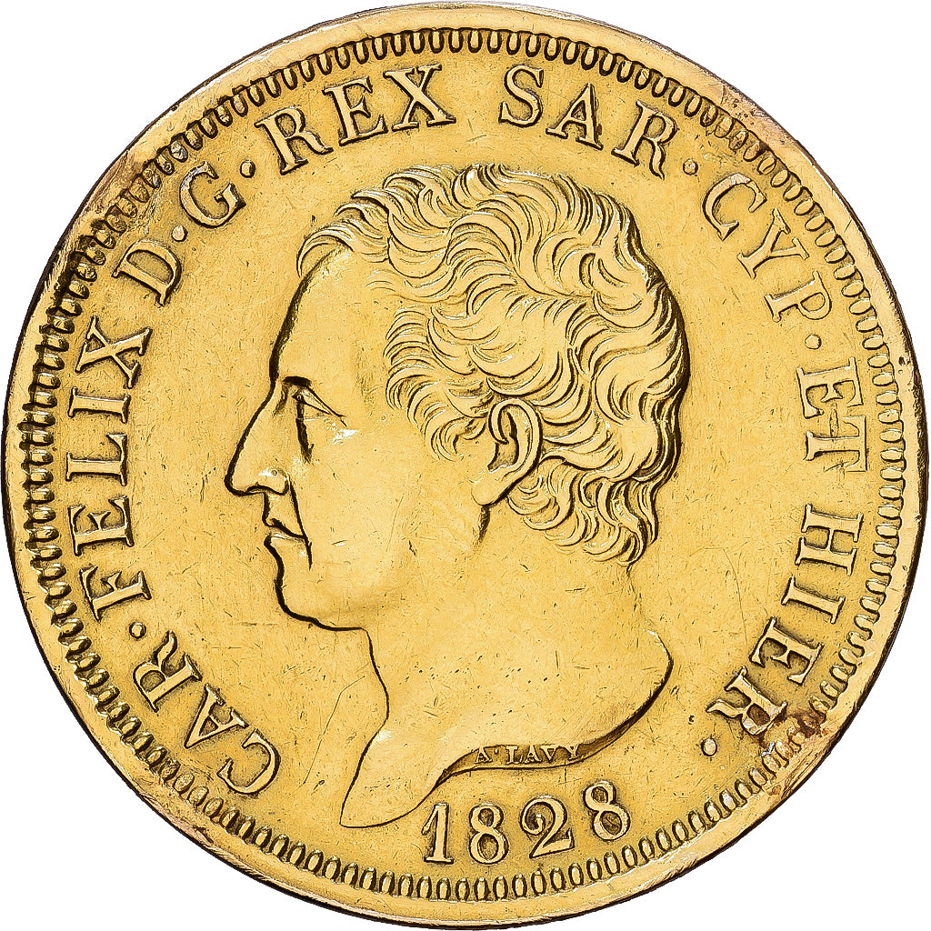 États italiens, SARDINIA, Carlo Felice, 80 Lire, 1828, Turin, Or, TTB, KM:123.1