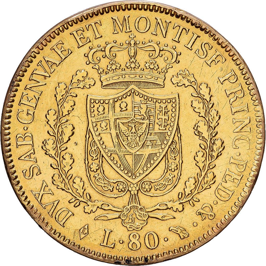 États italiens, SARDINIA, Carlo Felice, 80 Lire, 1828, Turin, Or, TTB, KM:123.1