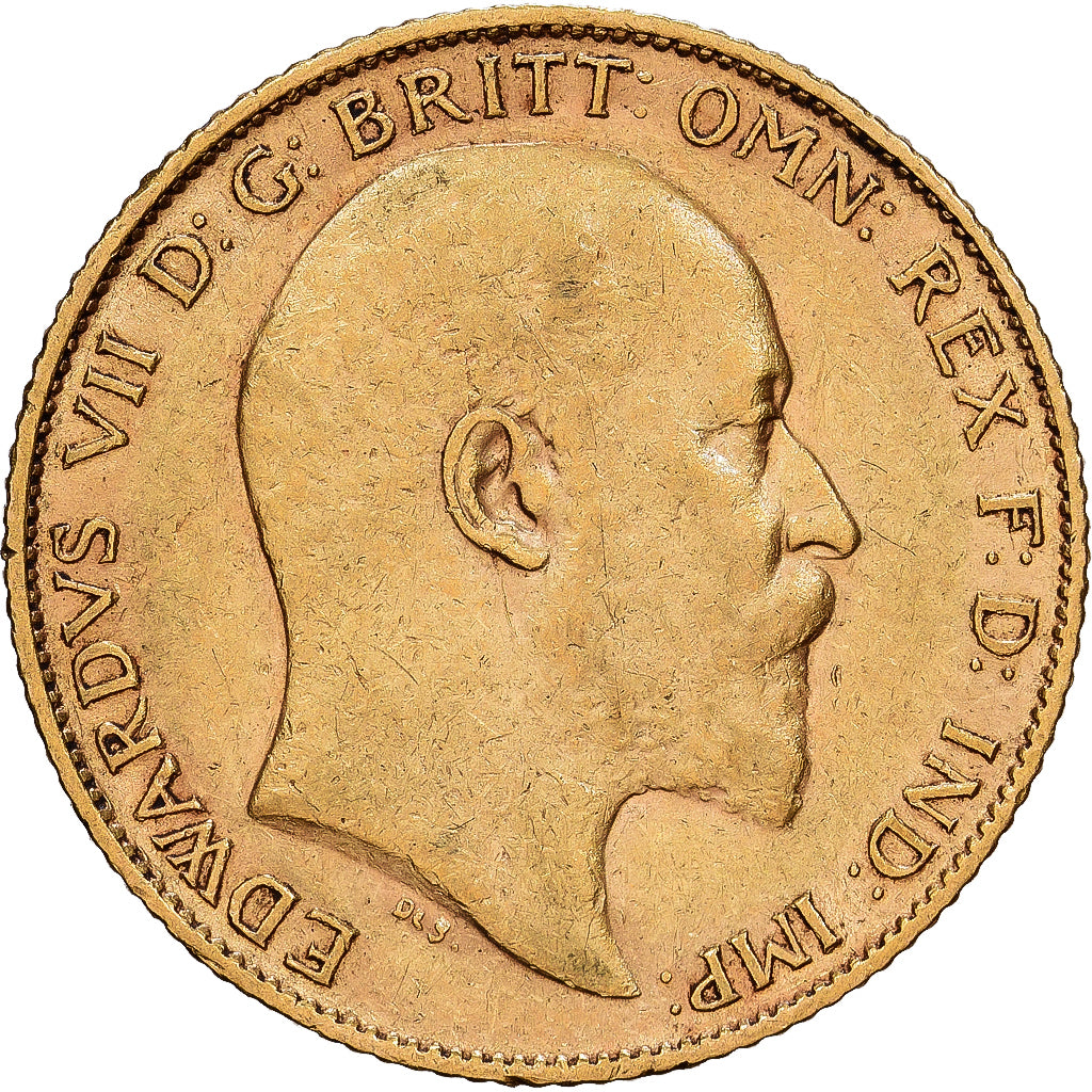 Grande-Bretagne, Édouard VII, 1/2 Souverain, 1908, KM 804