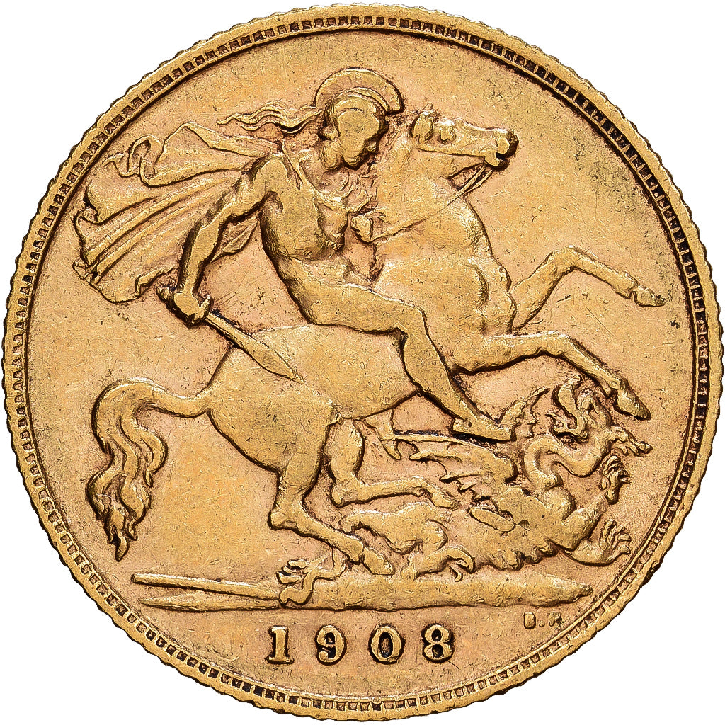 Grande-Bretagne, Édouard VII, 1/2 Souverain, 1908, KM 804