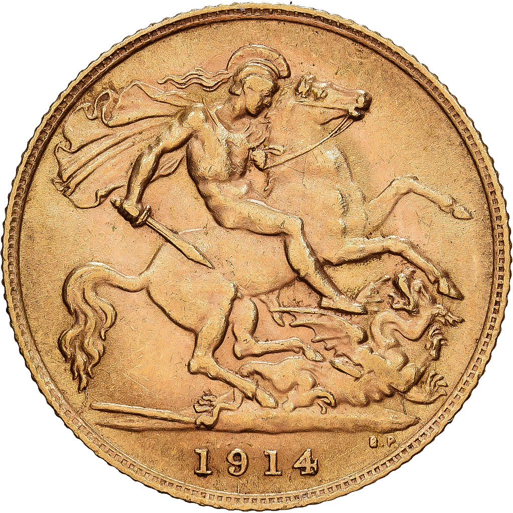 Wielka Brytania, George V, 1/2 Sovereign, 1914, Złoto, EF(40-45), KM:819