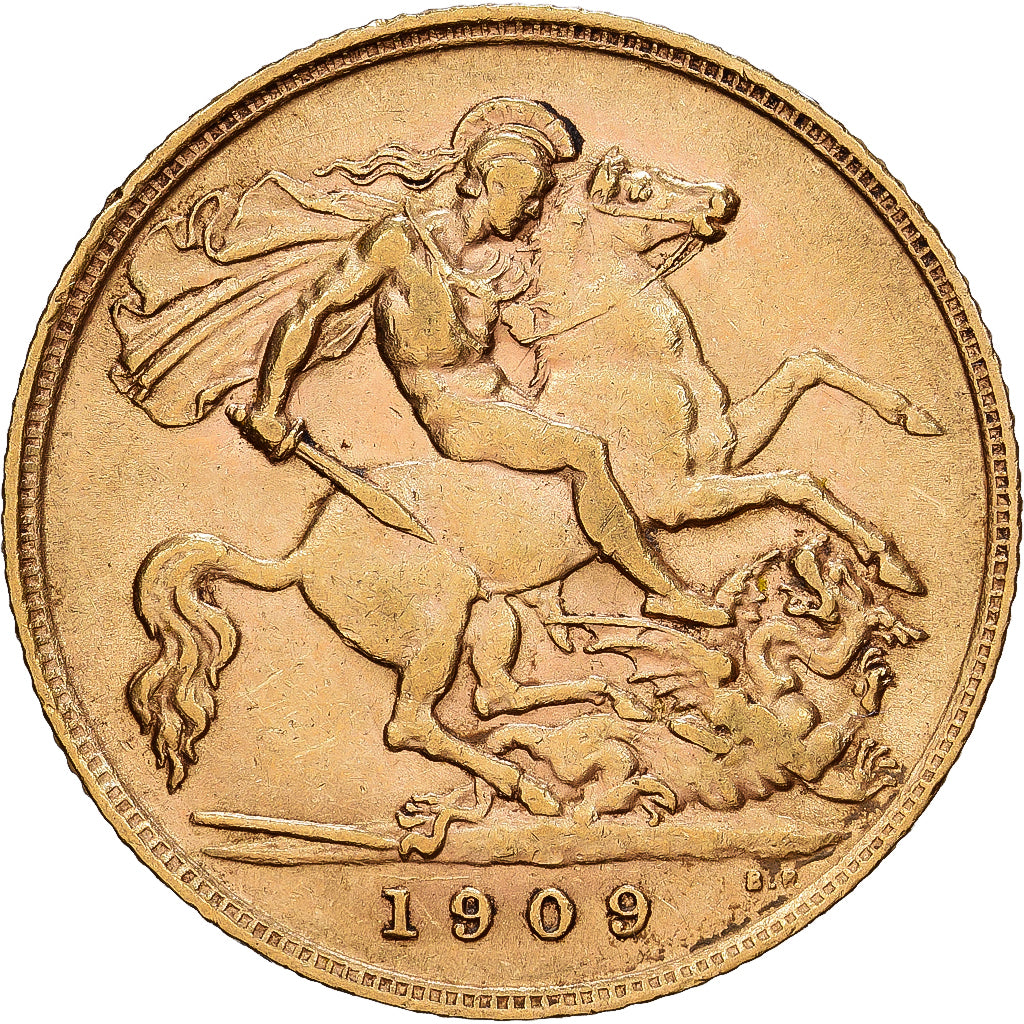 Grande-Bretagne, Édouard VII, 1/2 Souverain, 1909, KM 804