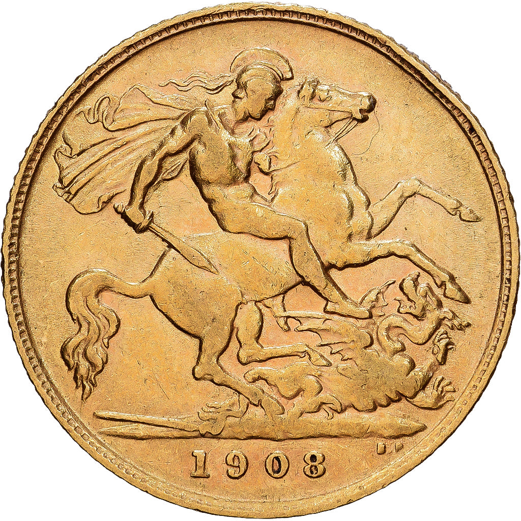 Grande-Bretagne, Édouard VII, 1/2 Souverain, 1908, KM 804