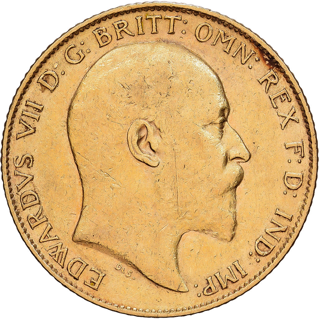 Grande-Bretagne, Édouard VII, 1/2 Souverain, 1909, KM 804